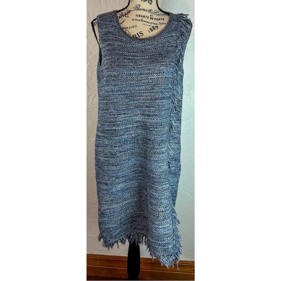 Anthropologie Holding Horses Blue Knit Sweater Dress Fringe Tweed Boho, size XS - Picture 3 of 12